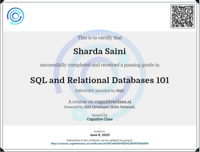 Course on SQL and Relational Databases