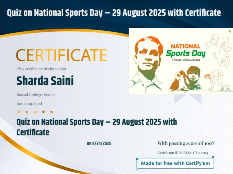 Online Quiz on National Sports Day 2025 Certificate