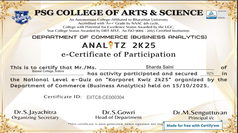 Quiz on Corporate World Certificate Quiz on Corporate World Certificate