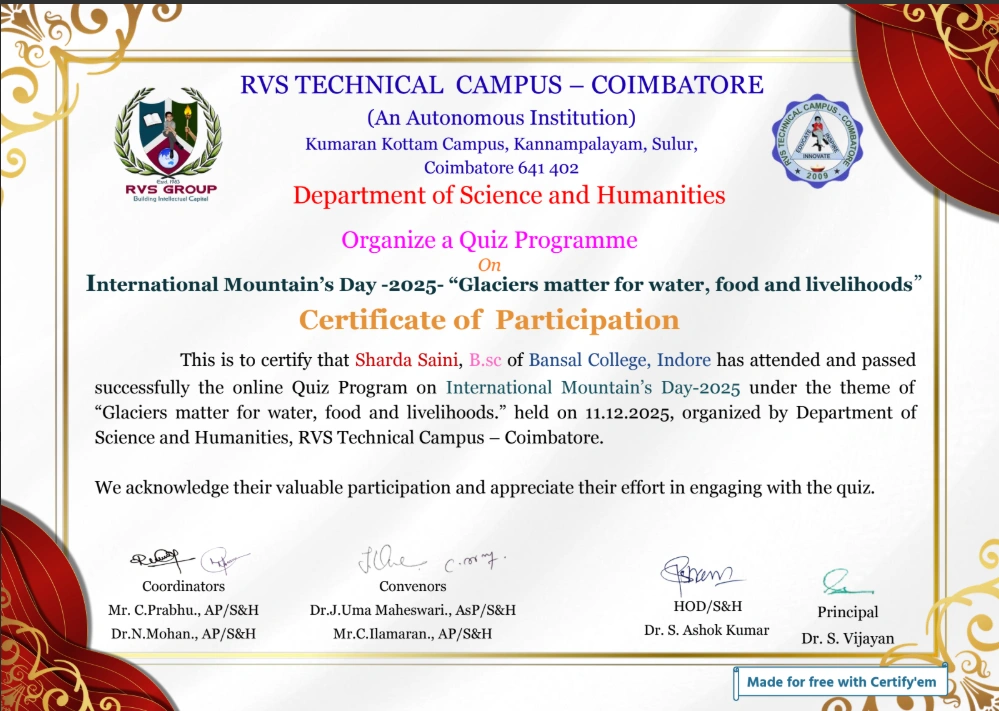 Quiz on International Mountain's Day Certificate