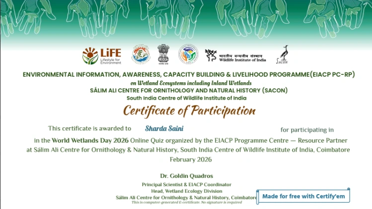 Quiz Contest on World Wetlands Day 2026 Certificate Quiz Contest on World Wetlands Day 2026 Certificate
