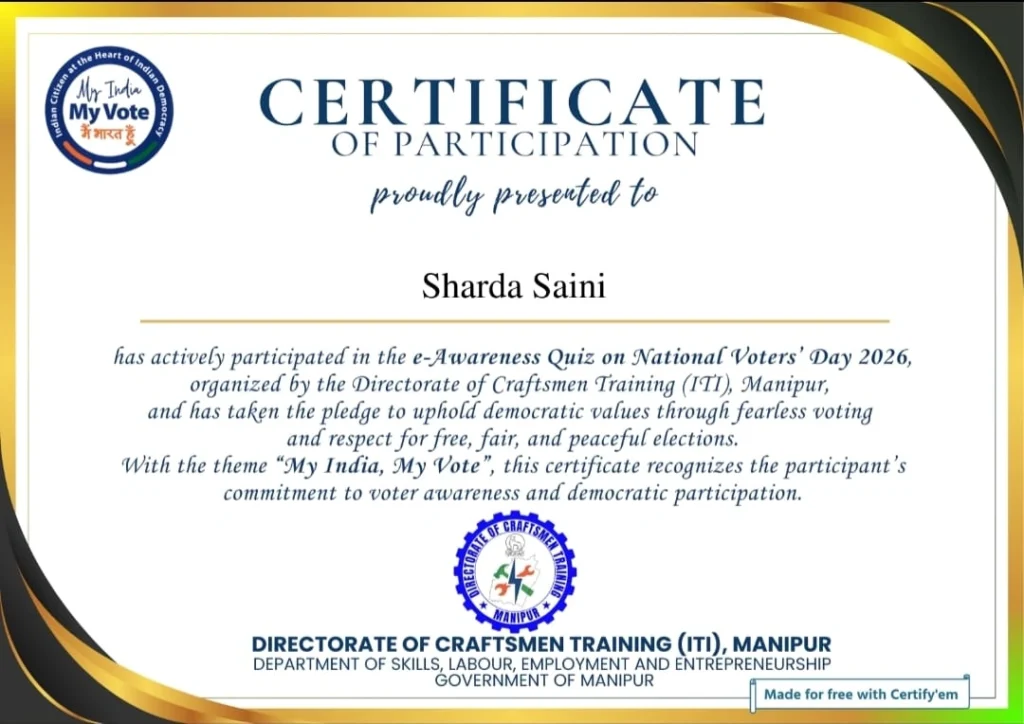 Quiz on National Voters Day 2026 Certificate Quiz on National Voters Day 2026 Certificate