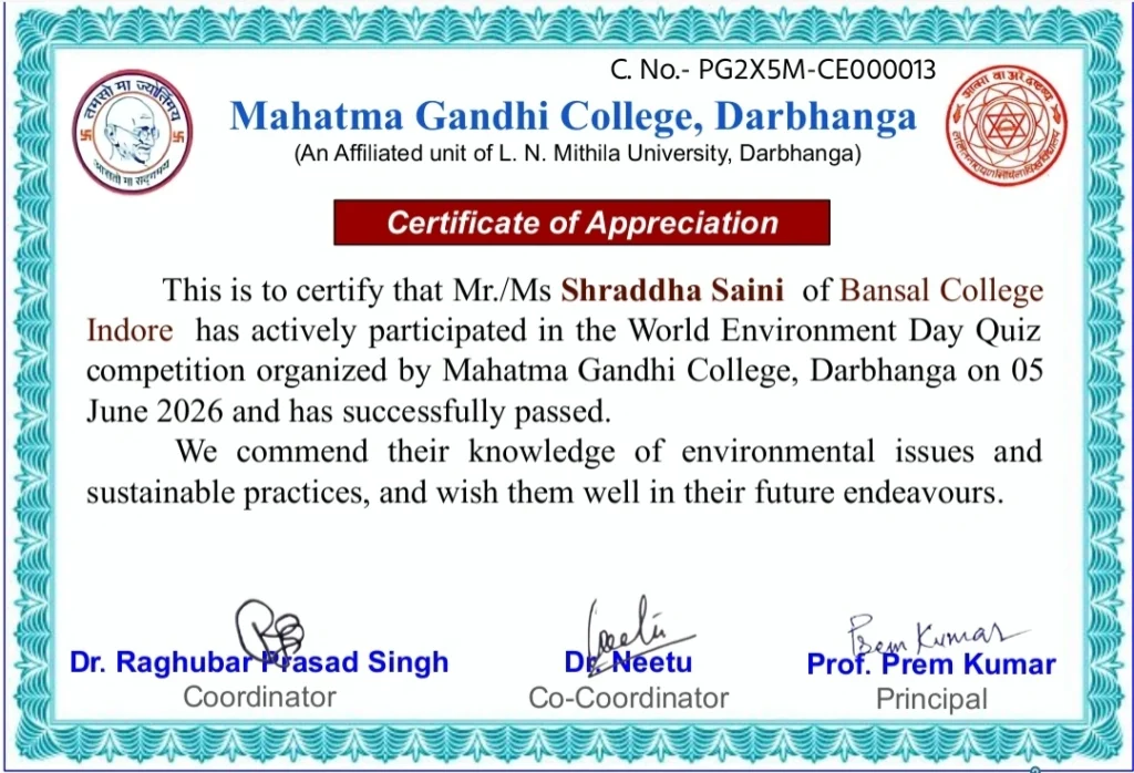 World Environment Day Quiz Contest 2026 Certificate