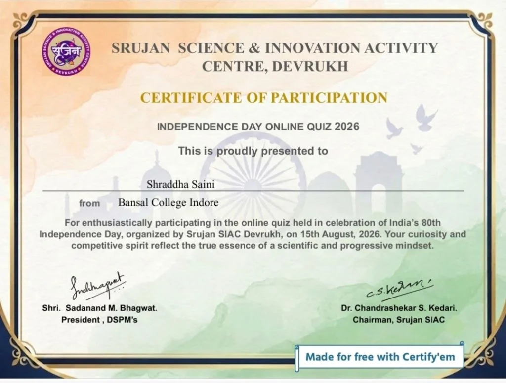 Quiz on Independence Day 2026 Certificate Quiz on Independence Day 2026 Certificate