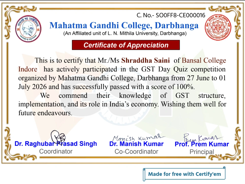 Quiz Competition on GST Certificate Quiz Competition on GST Certificate
