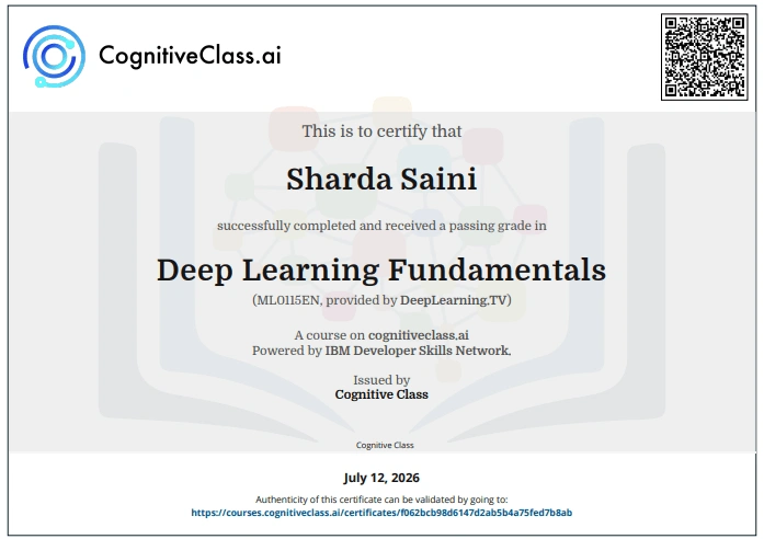 Course on Deep Learning Fundamentals Certificate Course on Deep Learning Fundamentals Certificate